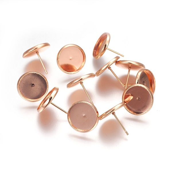 

PandaHall 304 Stainless Steel Stud Earrings Findings, Flat Round, Rose Gold, Tray: 10mm, 13x12mm, Pin: 0.8mm 304 Stainless Steel Flat Round