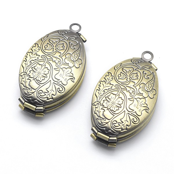 

PandaHall Brass Locket Pendants, Photo Frame Charms for Necklaces, Cadmium Free & Nickel Free & Lead Free, Oval with Flower, Brushed Antique...