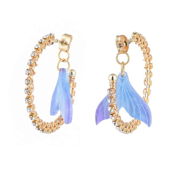 

PandaHall Half Hoop Earrings, with Brass Rhinestone Cup Chain, Whale Tail Shape Resin Pendants, Ear Nuts, Mauve, Golden, 34mm, Pin: 0.7mm..., Purple