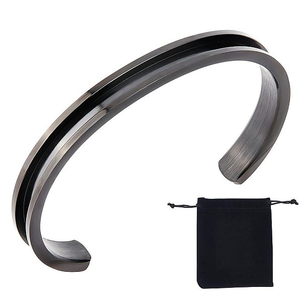 

PandaHall Unicraftale 1Pc 304 Stainless Steel Grooved Bangles, Cuff Bangle, for Gemstone, Leather Inlay Bangle Making, with 1Pc Velvet Pouch...