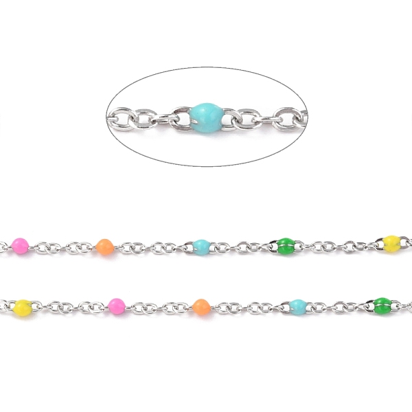 

PandaHall 304 Stainless Steel Enamel Link Chains, Cable Chains, with Spool, Soldered, Colorful, Stainless Steel Color, 2x1.5x0.5mm, about...