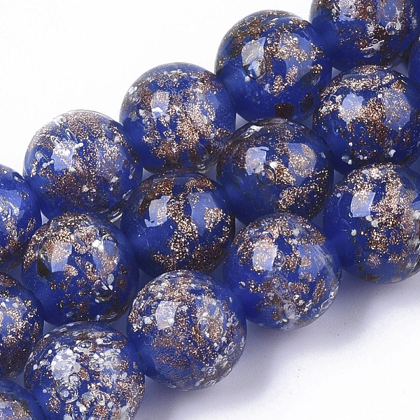 

PandaHall Handmade Gold Sand Lampwork Beads Strands, Luminous, Round, Mauve, 11.5~12.5x11~12mm, Hole: 1mm, about 45pcs/Strand, 19.69 inch..., Purple