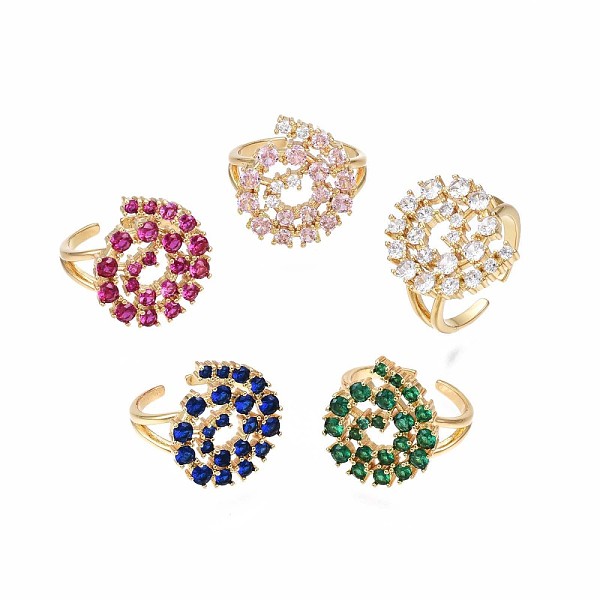 Real 18K Gold Plated Brass Hollow Flat Round Cuff Ring