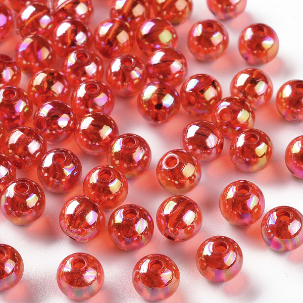 

PandaHall Transparent Acrylic Beads, AB Color Plated, Round, Orange Red, 8x7mm, Hole: 2mm, about 1745pcs/500g Acrylic Round