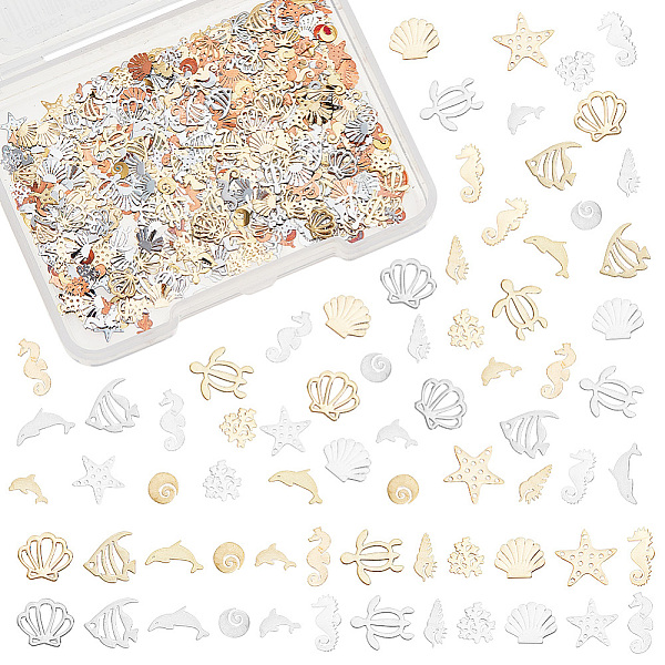 

PandaHall Olycraft 720Pcs 24 Style Brass Cabochons, Nail Art Decoration Accessories for Women, Coral & Fish & Starfish & Shell, Platinum &...
