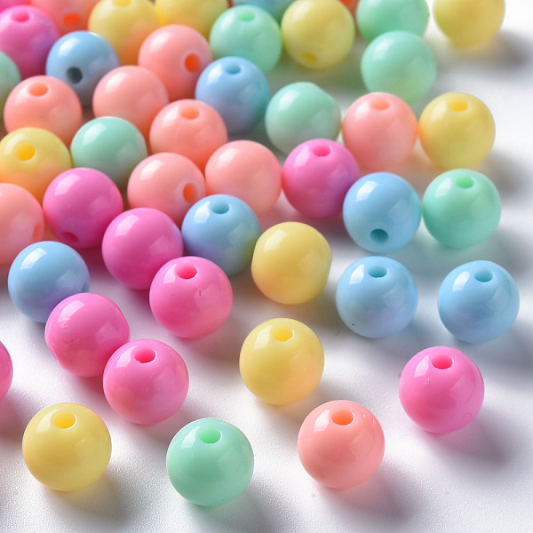 

PandaHall Opaque Acrylic Beads, Round, Mixed Color, 10x9mm, Hole: 2mm, about 940pcs/500g Acrylic Round Multicolor