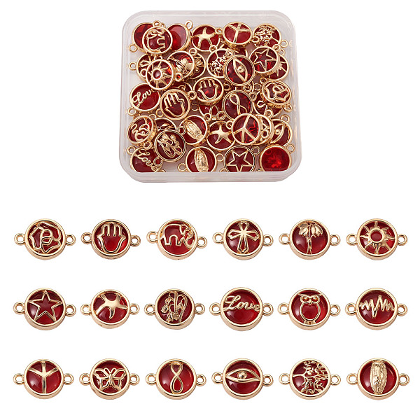 

PandaHall Glass Links Connectors, with Light Gold Plated Alloy Findings, Flat Round with Mixed Shapes, Dark Red, 13.5x19.5x5.5mm, Hole...