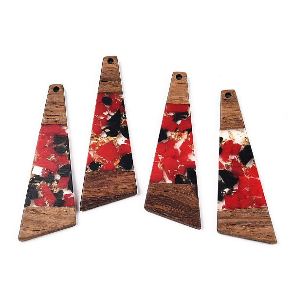 

PandaHall Transparent Resin & Walnut Wood Big Pendants, with Gold Foil, Trapezoid Charms, FireBrick, 57.5x19.5x3mm, Hole: 2mm Resin+Wood..., Red