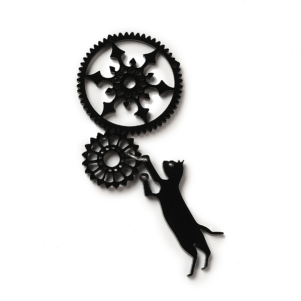 

PandaHall Printed Acrylic Big Pendants, with Iron Ring, Gear with Cat Charm, Black, 80x33.5x2.5mm, Hole: 1.2mm Iron+Acrylic Gear Black