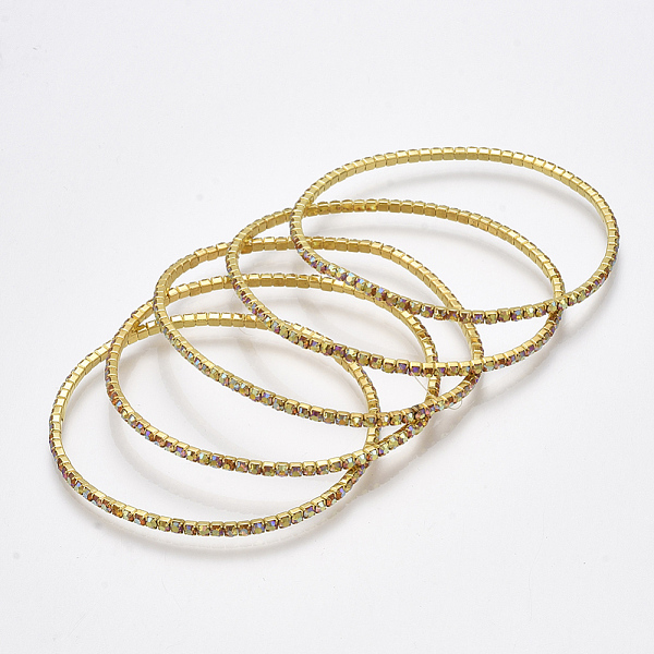 

PandaHall Brass Claw Chain Stretch Bracelets, with Rhinestone, AB Color Plated, Golden, Topaz AB, 2 inch(5cm), 2mm Rhinestone Yellow