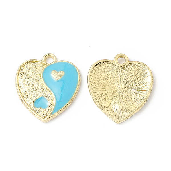 

PandaHall Alloy Enamel Pendants, Heart with Yin Yang Charm, Golden, Cyan, 17x15x1.6mm, Hole: 1.8mm Alloy+Enamel Heart Cyan