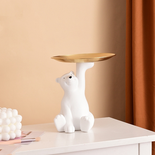 

PandaHall Resin Polar Bear Sculpture with Metal Tray, Jewelry Candy Dish Decorative Tray for Keys Home Office Hotel Decoration, White...