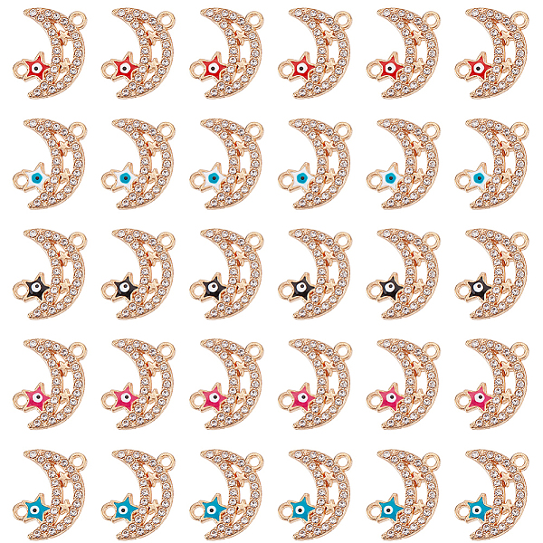 

PandaHall SUNNYCLUE 30Pcs 5 Colors Moon Alloy Enamel Connector Charms, Evil Eye Star Links, with Crystal Rhinestone, Light Gold, Cadmium..., Multicolor