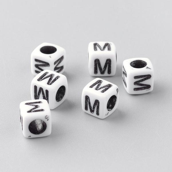 

PandaHall Opaque Acrylic Beads, Letter Style, Cube, Letter.M, 6x6x6mm, Hole: 3mm, about 3000pcs/500g Acrylic Letter M