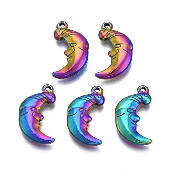 

PandaHall Ion Plating(IP) 304 Stainless Steel Pendants, Cadmium Free & Nickel Free & Lead Free, Moon, Rainbow Color, 19.5x11x3mm, Hole...