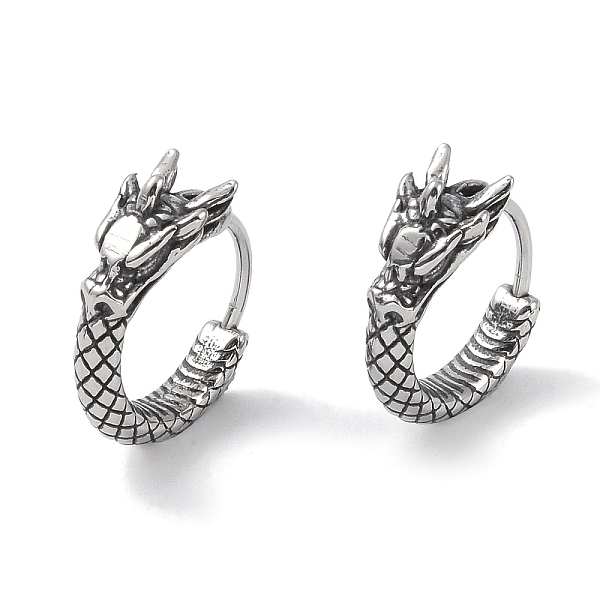 

PandaHall 316 Surgical Stainless Steel Hoop Earrings, Ring & Dragon, Antique Silver, 18x14.5mm 316 Surgical Stainless Steel Ring