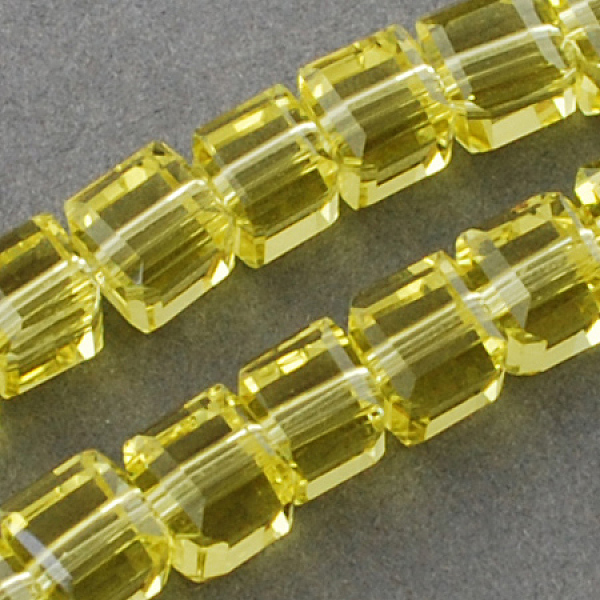 

PandaHall Glass Bead Strands, Faceted, Cube, Yellow, 7~8x7~8x7~8mm, Hole: 1mm, about 72pcs/strand, 21.6 inch Glass Cube Yellow