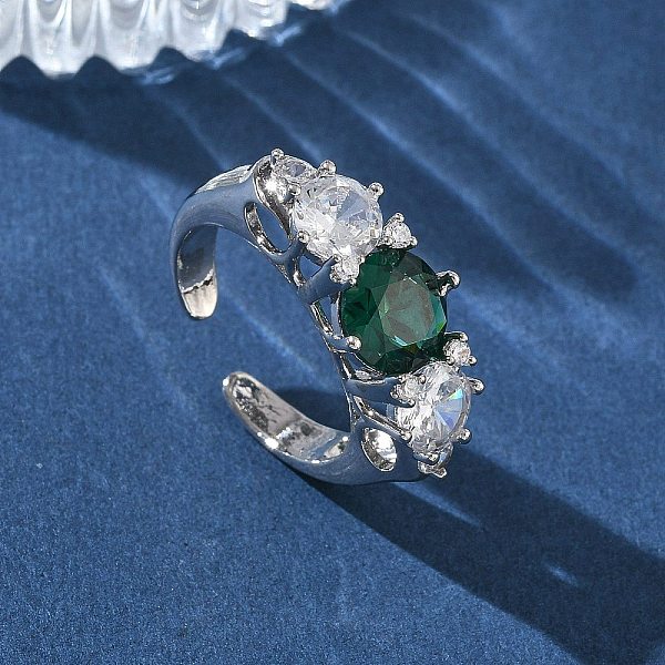 Bagues ouvertes en laiton avec micro pavé de zircones cubiques pour femmes