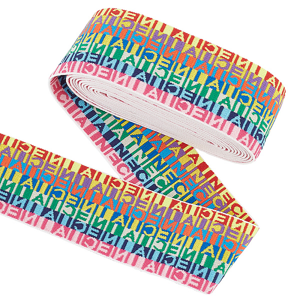 

PandaHall FINGERINSPIRE 4 Yards Nylon Elastic Band 2inch Wide Sewing Elastic Bands Flat with Letters Pattern Elastic Band Colorful Elastic...