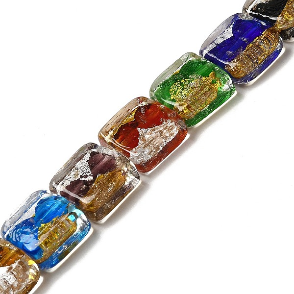 

PandaHall Handmade Gold Sand and Silver Sand Lampwork Beads, Square, Mixed Color, 14~14.5x14x6~6.5mm, Hole: 1.6~1.8mm Gold & Silver Foil..., Multicolor