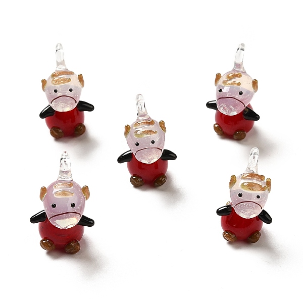 

PandaHall Handmade Lampwork Pendants, Cattle Charms, FireBrick, 25~27x15~16x18~19mm, Hole: 2.5~3mm Lampwork Cattle Red
