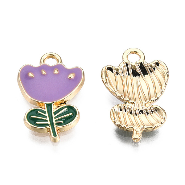 

PandaHall Eco-Friendly Zinc Alloy Pendants, with Enamel, Flower, Cadmium Free & Nickel Free & Lead Free, Golden, Plum, 19x12x2.5mm, Hole..., Purple