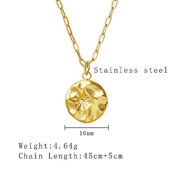 

PandaHall Stainless Steel Paperclip Chain Necklaces, Textured Flat Round with Star Pendant Necklace for Women, Real 18K Gold Plated, 17-3/4...