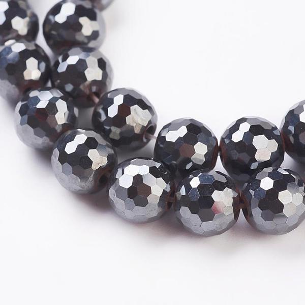 PandaHall Non-magnetic Synthetic Hematite Beads Strands, Grade AAA, Faceted(128 Facets), Round, 8mm, Hole: 1mm, about 50pcs/strand, 14.5...