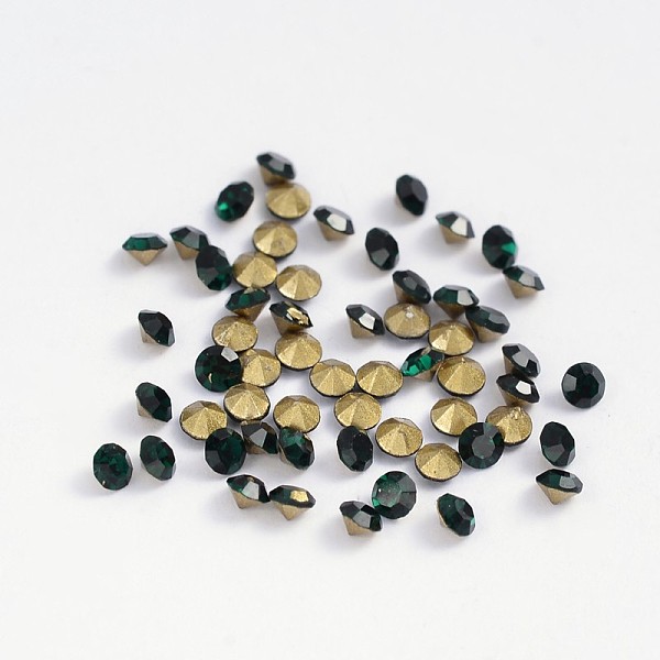 

PandaHall Back Plated Grade A Diamond Glass Pointed Rhinestone, Emerald, 1.9~2mm, about 1440pcs/bag Glass Rhinestone Diamond Green