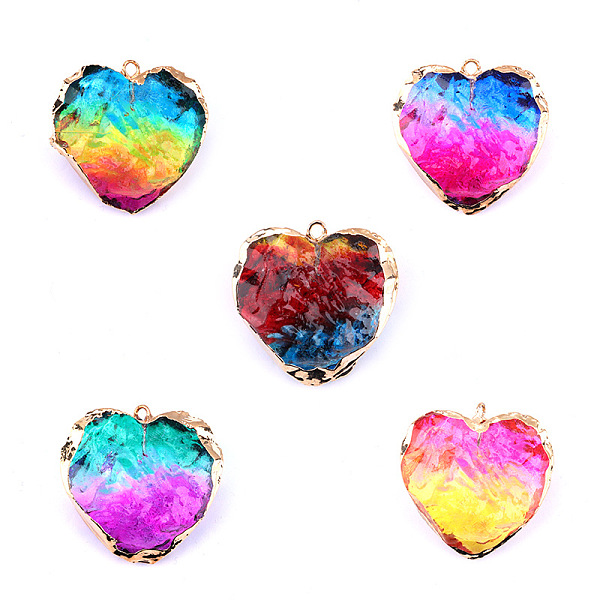 

PandaHall Rainbow Color Glass Pendants, with Golden Tone Stainless Steel Edge & Loop, Heart, 30x30mm Glass Heart