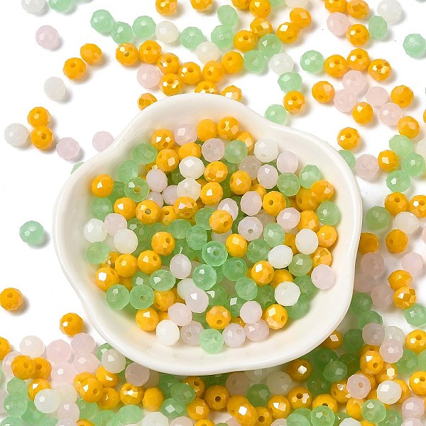 

PandaHall Glass Beads, Faceted, Rondelle, Green Yellow, 6x5mm, Hole: 1mm, about 280pcs/60g Glass Rondelle