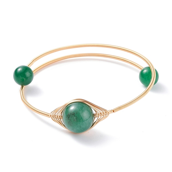 

PandaHall Natural Green Aventurine Round Beaded Bangle, Adjustable Copper Wire Torque Bangle for Women, Golden, Inner Diameter: 2 inch...