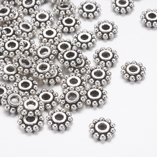 

PandaHall Gear Tibetan Style Alloy Spacer Beads, Lead Free & Cadmium Free, Flower, Antique Silver, 6.5mm, Hole: 2mm Alloy Gear