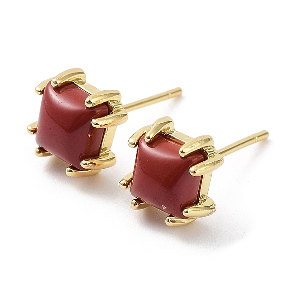 

PandaHall Natural Red Jasper Square Stud Earrings, Rack Plating Brass Earrings, Cadmium Free & Lead Free, Real 18K Gold Plated, 8x8mm Red...