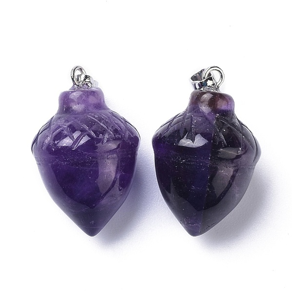 

PandaHall Natural Amethyst Pendants, with Platinum Brass Loops, Food, 24~25x15.5~16mm, Hole: 6.5x2.7mm Amethyst Food