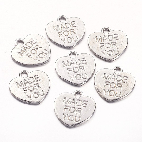 

PandaHall Tibetan Style Alloy Charms, Heart with Word MADE FOR YOU, Lead Free & Cadmium Free, Platinum, 16x15x1mm, Hole: 2mm Alloy Heart
