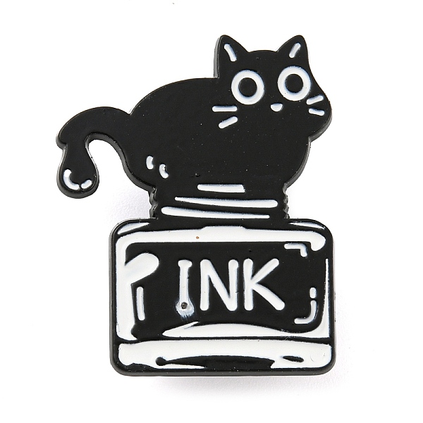 Emaille-Pins Mit Cartoon-Katze Und Tintenflasche