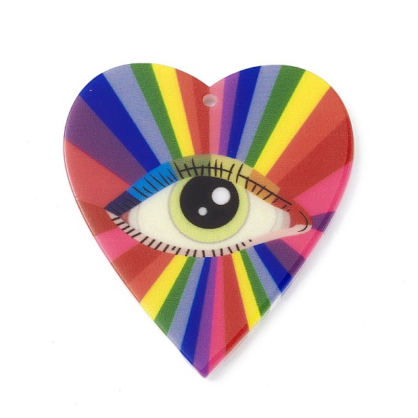

PandaHall Printed Acrylic Pendants, Heart with Eye Charm, Colorful, 47.5x42.5x2.5mm, Hole: 1.6mm Acrylic Heart