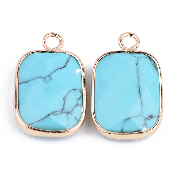 

PandaHall Faceted Synthetic Turquoise Pendants, with Golden Plated Brass Edge and Loop, Rectangle, 22x13.5x5.5mm, Hole: 2mm Synthetic...
