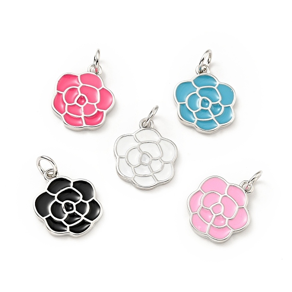 PandaHall Brass Enamel Pendants, with Jump Rings, Cadmium Free & Lead Free, Flower, Platinum, Mixed Color, 18.5mm, Hole: 3.5mm Brass+Enamel...