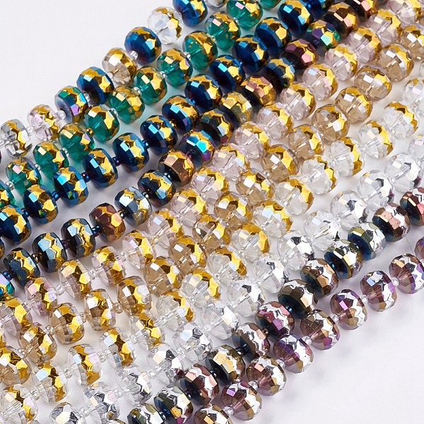 

PandaHall Electroplate Glass Beads Strands, Colours, Faceted, Rondelle, Mixed Color, 11~11.5x7.5~8.5mm, Hole: 1.5~2mm Glass Rondelle..., Multicolor
