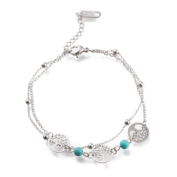 

PandaHall 304 Stainless Steel Multi-strand Bracelets, with Synthetic Turquoise Beads and Lobster Claw Clasps, Mixed Shape, Stainless Steel...