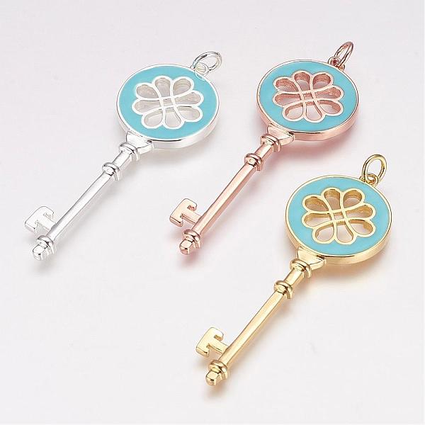 

PandaHall Brass Enamel Big Pendants, Skeleton Key, Mixed Color, 55x20x3mm, Hole: 4mm Brass+Enamel Key Blue