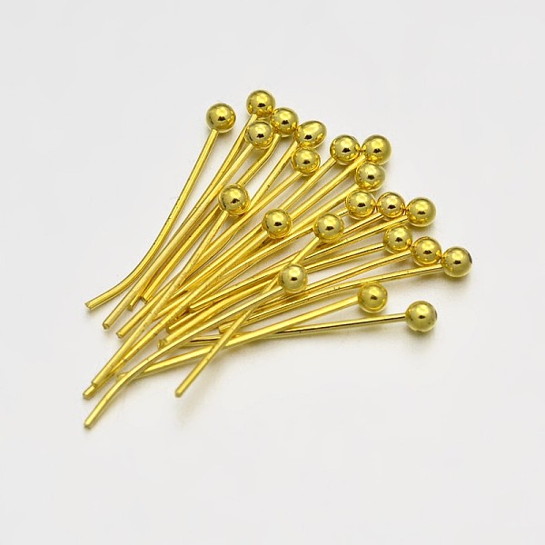 

PandaHall Brass Ball Head Pins, Golden, 18mm, Pin: 0.46mm, 24 Gauge, about 10000pcs/500g Brass