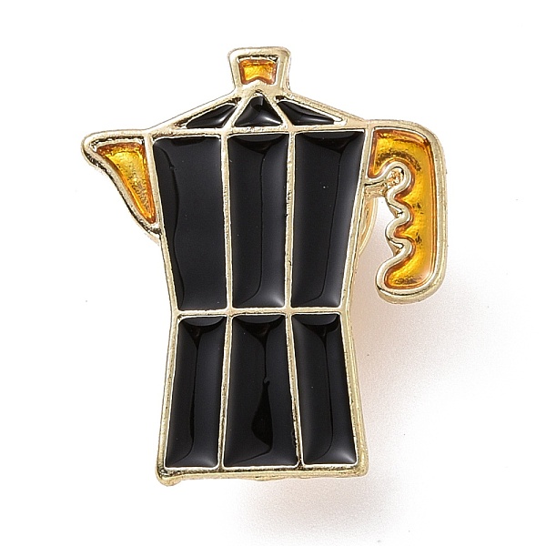 PandaHall Coffeepot Enamel Pin, Light Gold Plated Alloy Badge for Backpack Clothes, Black, 23.5x19x1.5mm Alloy+Enamel Black