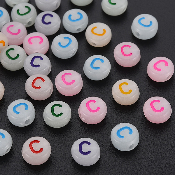 

PandaHall Acrylic Beads, Glow in the Dark, with Enamel and Luminous, Horizontal Hole, Flat Round with Alphabet, Letter.C, 6.5x7x4mm, Hole..., Multicolor
