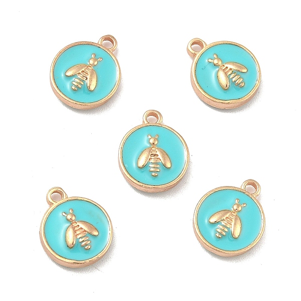 

PandaHall Alloy Enamel Charms, Light Gold, Flat Round with Bee, Cyan, 14~14.5x11.5x3.5mm, Hole: 1.6mm Alloy+Enamel Flat Round Cyan