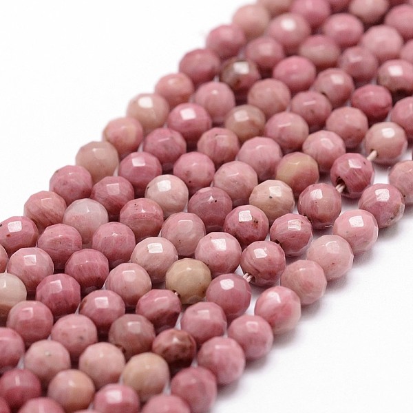 

PandaHall Natural Rhodonite Beads Strands, Faceted, Round, 6mm, Hole: 1mm, about 57pcs/strand, 14.5 inch~15.1 inch Rhodonite Round Pink