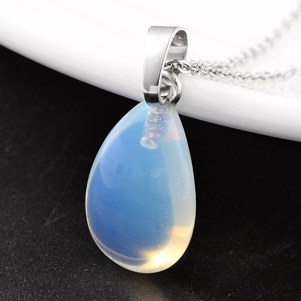 

PandaHall Teardrop Platinum Tone Brass Opalite Pendants, 23x13~14x6~8mm, Hole: 5x8mm Opalite Teardrop