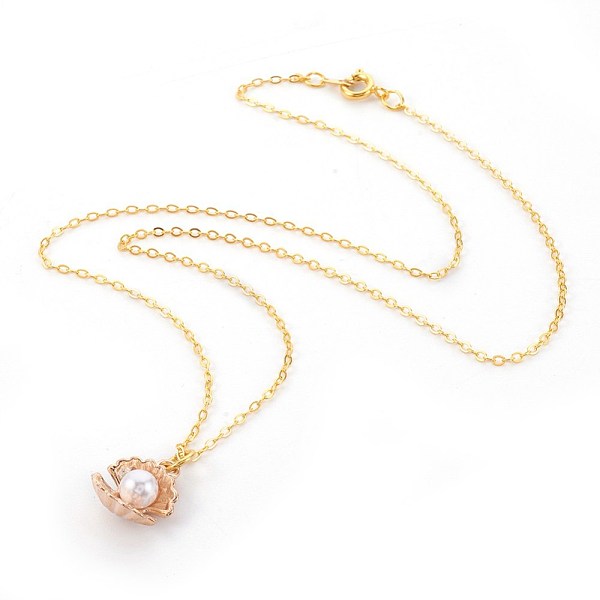 

PandaHall Brass Pendant Necklaces, with Cable Chains and Alloy Pendants, Shell, Golden, 17.51 inch(44.5cm), Pendant: 15.5x13x7mm Alloy